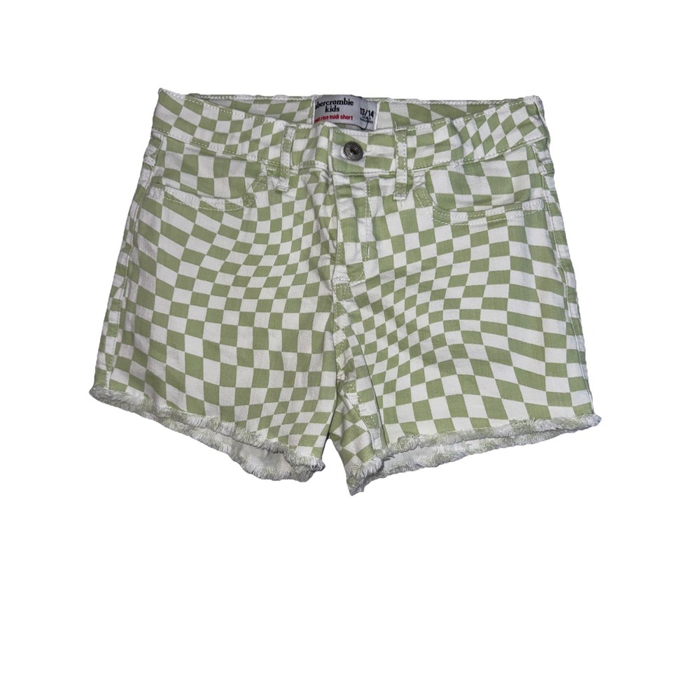 Abercrombie Kids Girls' Mid-Rise Midi Shorts, Green &‎ White Check,  Size 13-14